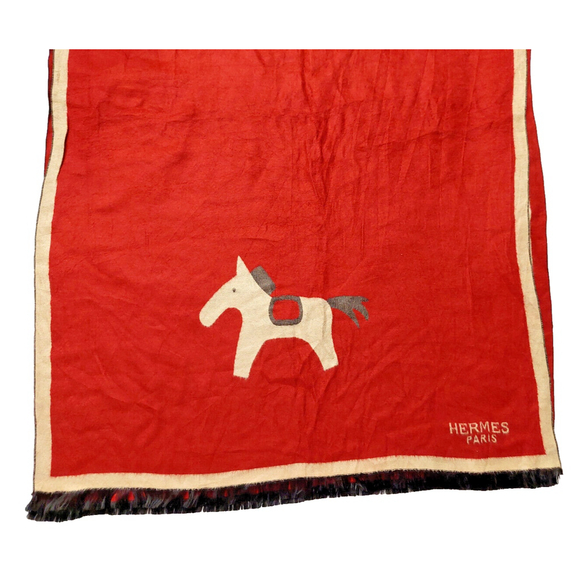 HERMÈS Red & Tan Reversibile Wrap Shawl Scarf Pre-owned - Picture 7 of 16